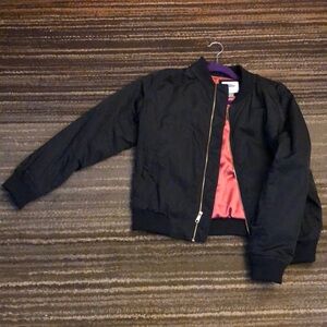 SOLD OLD NAVY WOMENS BLACK BOMBER JACKET PINK   SATIN TRIM SIZE L